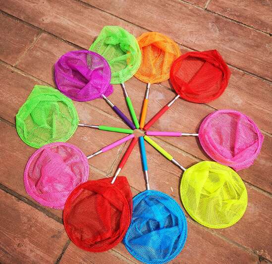 Colorful Fishing Net Anti-Slip Grip Pole Telescopic Butterfly Net Extendable 85CM for Catching Bugs Insect Fishing Toy