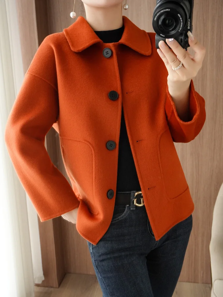 Pure Wool Woolen Overcoat Women's Short Korean Style Loose Double-Sided Woolen Coat Small Outer Wear Cashmere Thick