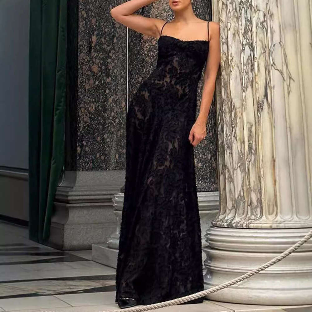 Sheath Dress Women S New With Black Perspective Suspender Sexy Backless Long Dress Evening Dress Summer Dress