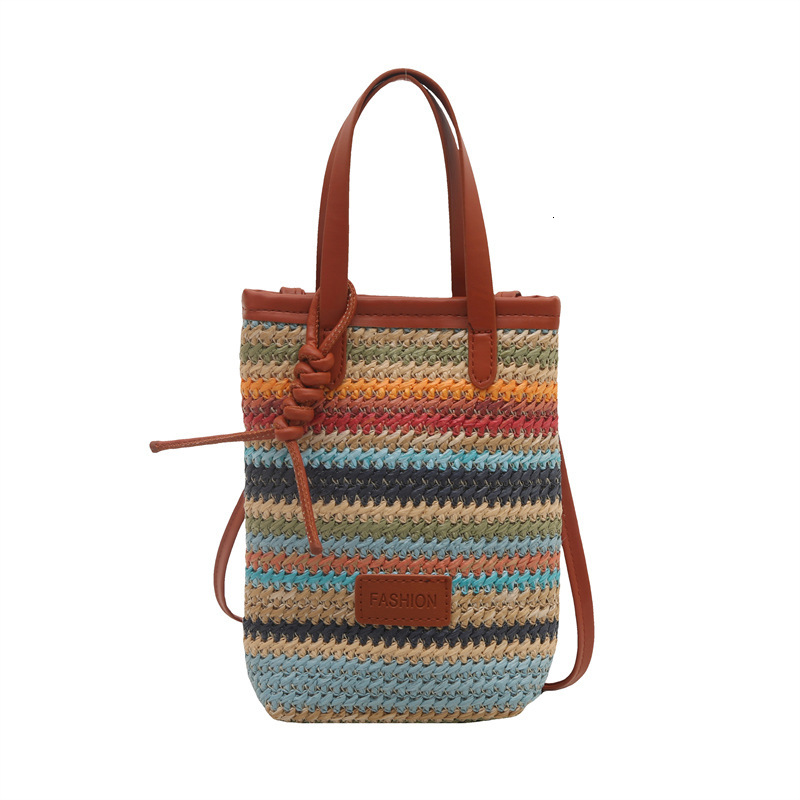 Free Delivery Designer Bag Korean Version Color Striped New 2025 Girls' Spring And Summer Trend Fashion Woven Single Shoulder Crossbody Mobile Ph
