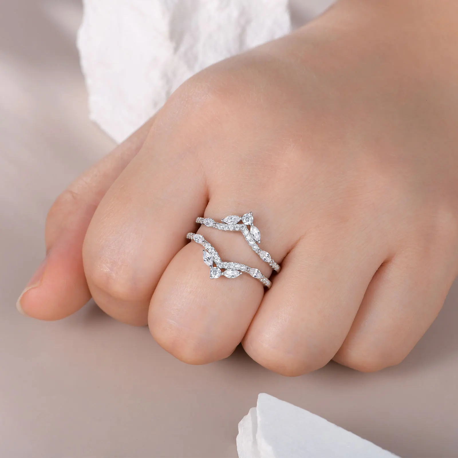 she 925 Sterling Silver Moissanite/Zircons Wedding Ring Enhancers for Women Adjustable Crown Guard Band 250516