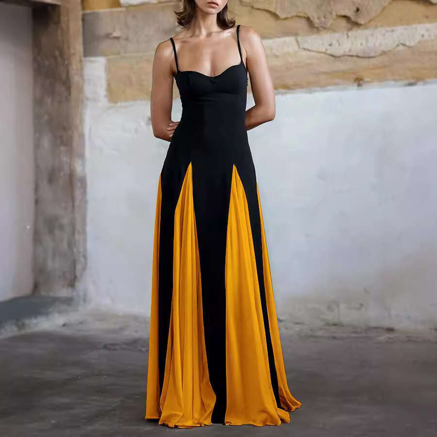 Sheath Dress Women S Elegant Fashionable Sexy Nightclub Trend Off Shoulder Patchwork Large Swing Suspender Women S Evening Dress Summer Dress