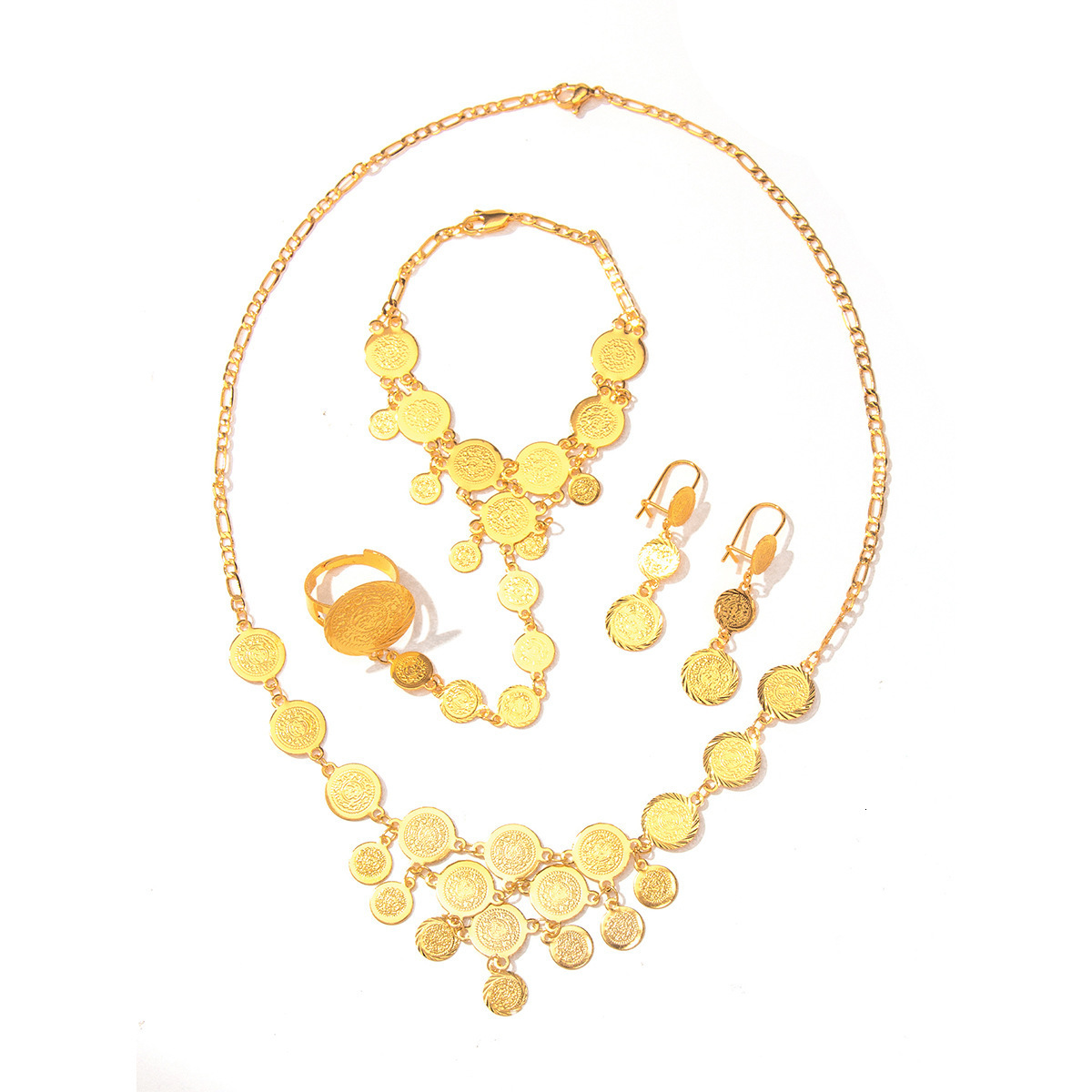 Bridal Wedding Jewelry Set Round Coins Classic Gold Plated Bohemian Tassel Coin Jewelry241105