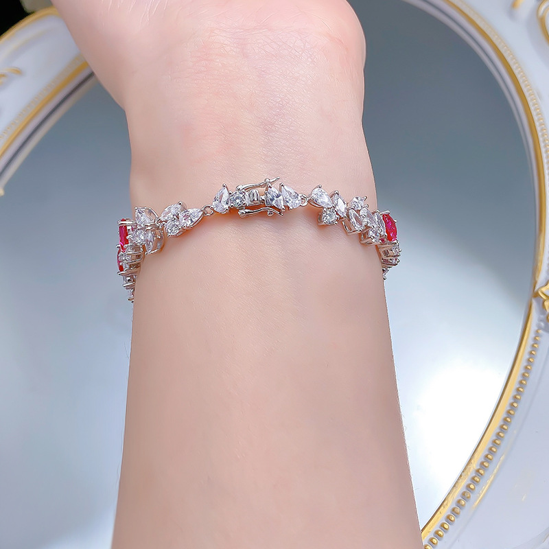 New S925 Sterling Silver Ruby Tennis Bracelet Luxury Red Gemstone Full Diamond Elegant Gift for Weddings and Special Occasions