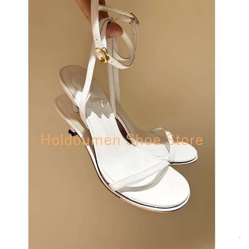 Personality Double Sole Patchwork Women High Heels Strange Style Kitten Heel Ankle Buckle Sandals Sexy Peep Toe Genuine Leather