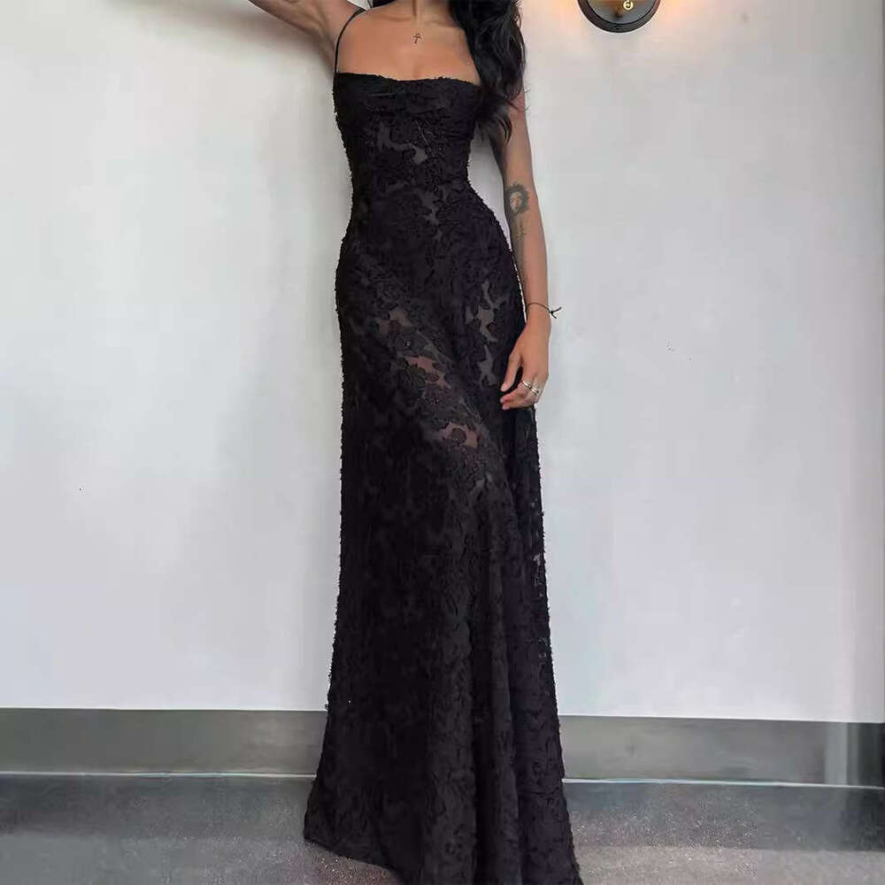 Sheath Dress Women S New With Black Perspective Suspender Sexy Backless Long Dress Evening Dress Summer Dress