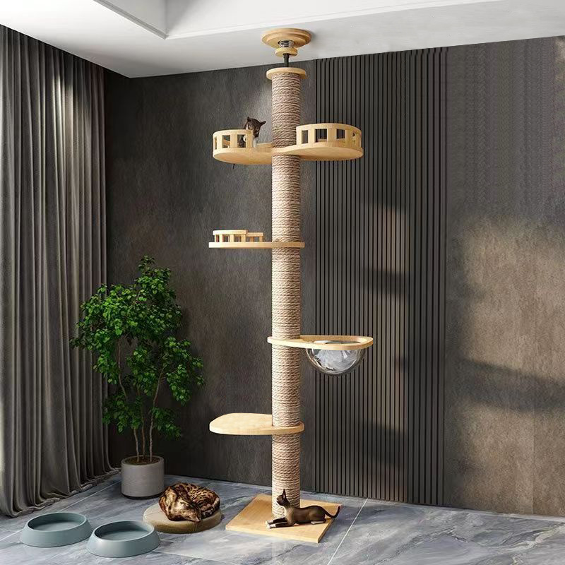 Cat Tree Solid Wood Cat Climbing Tower with Robust Structure - Height 100 Inch