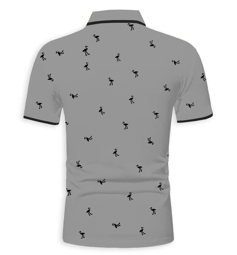 Men's Turn Down Collar Polo Shirt with Flamingo Print