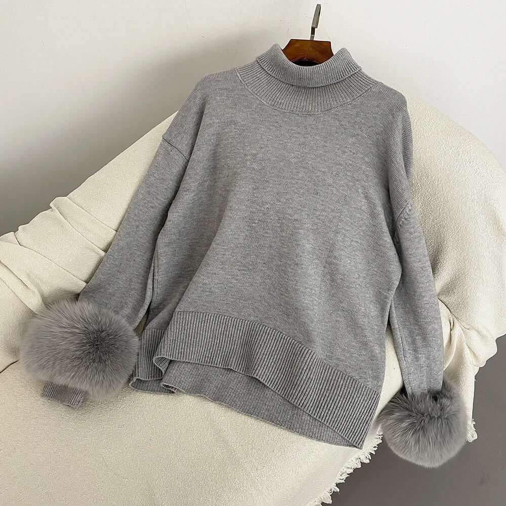 OFTBUY Real Fox Coat 2024 Sweater Women Autumn Winter New Fashion Sleeves Slim Fit Sweaters Fur Knitwear Pull Femme Vintage 250520