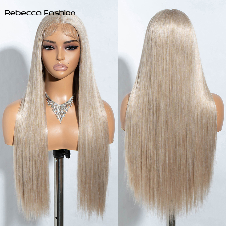 Rebecca Fashion Cosplay Synthetic Lace Wig 30 Inch Long Straight Soft Rainbow Colorful Ombre Blonde Ginger Wigs For Women
