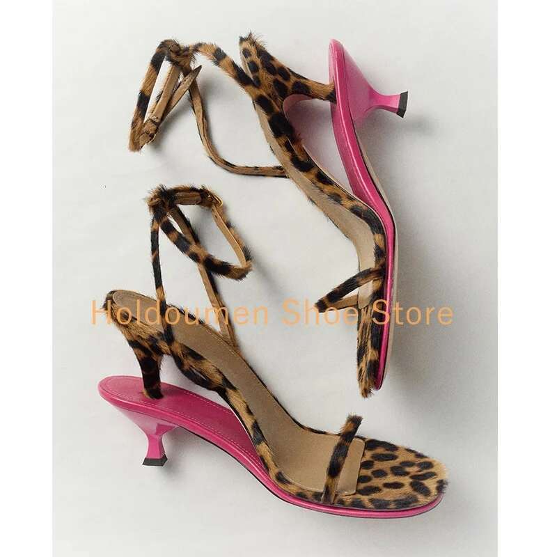Personality Double Sole Patchwork Women High Heels Strange Style Kitten Heel Ankle Buckle Sandals Sexy Peep Toe Genuine Leather
