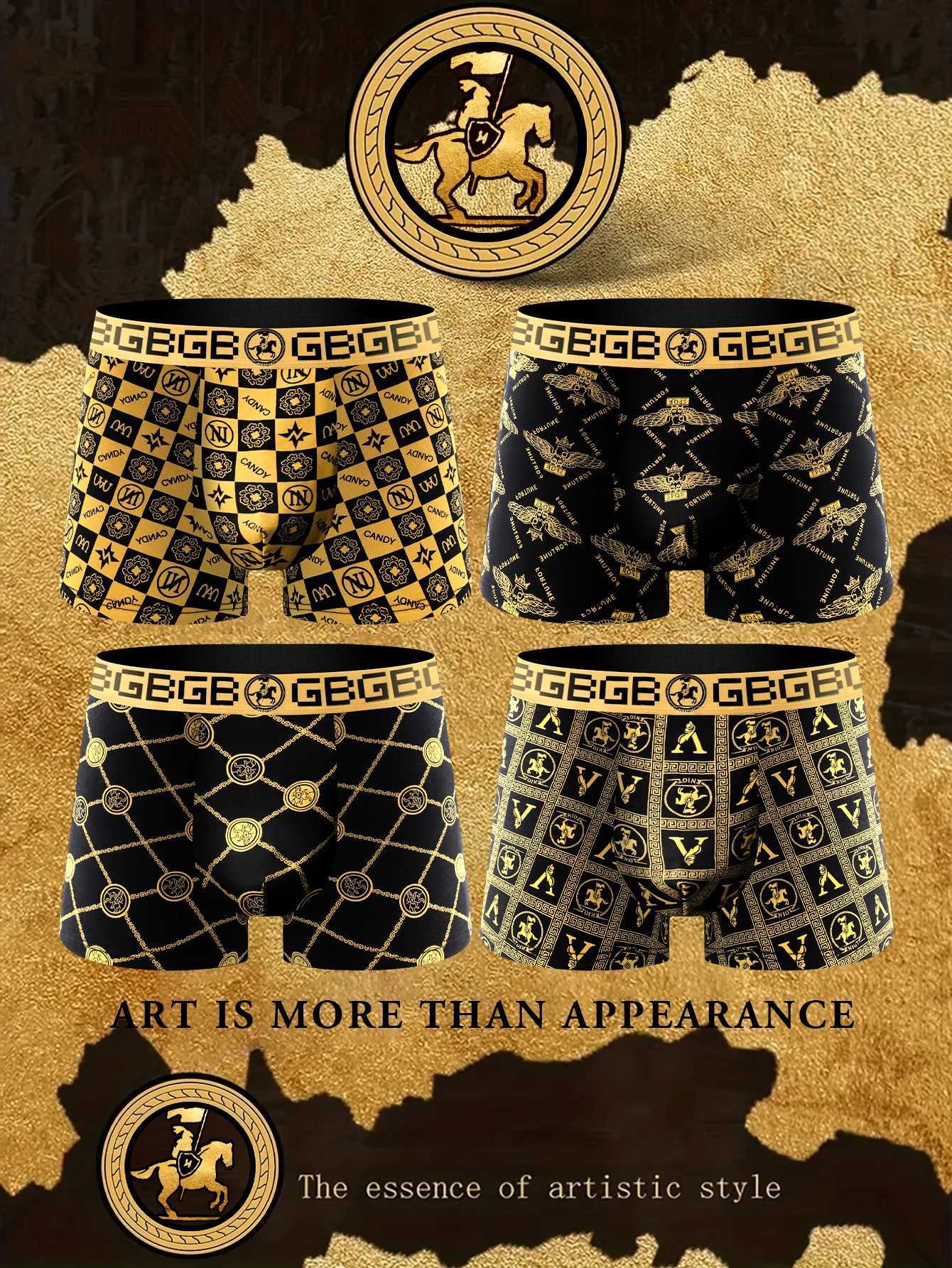 4 pieces of mens underwear boxer shorts mens underwear black and gold boxer underwear breathable mens plus size universal J250516