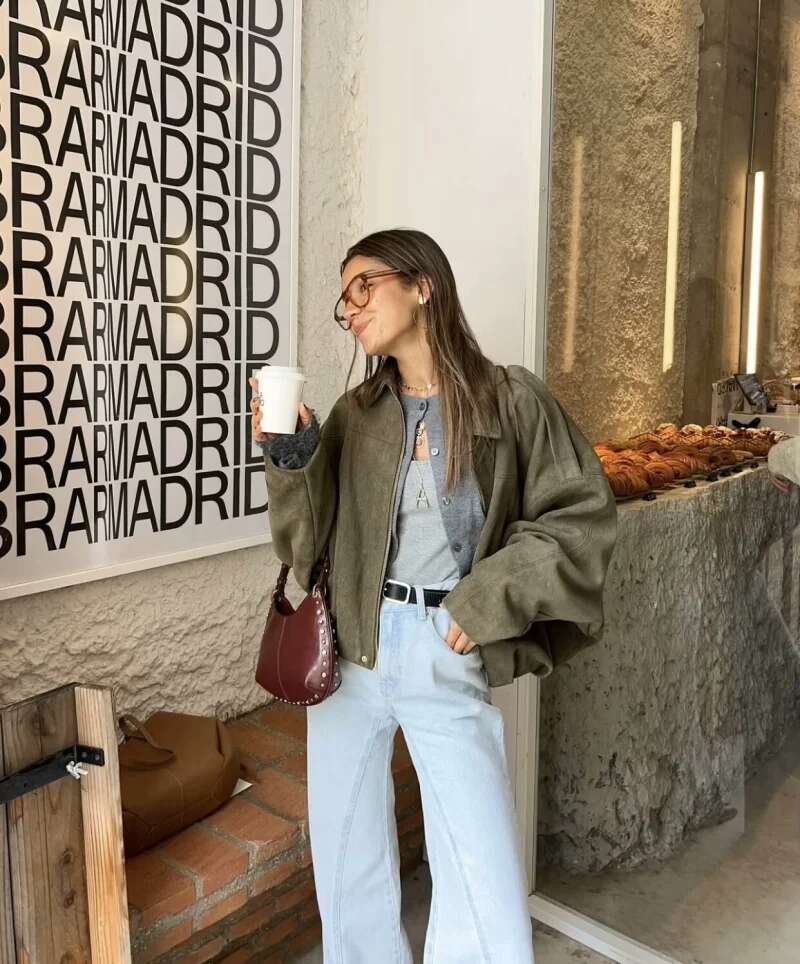 ETJ 2025 TRAF Spring New Women's Suede Texture Effect Loose Version Of Fashion Lapel Shoulder Bomber Jacket Designer