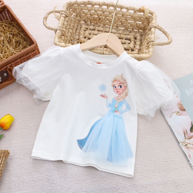 DISNEY girls designer clothes toddler designer clothes Frozen Elsa princess Little girl's summer clothes short sleeves comfortable and soft.