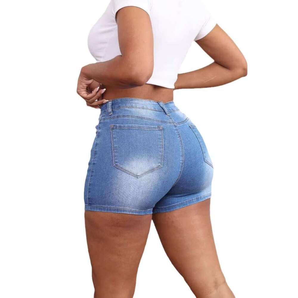 DHEssentials High Waisted Stretch Denim Casual Summer Jean Shorts Solid Washed Look Plus Size Available S-2XL