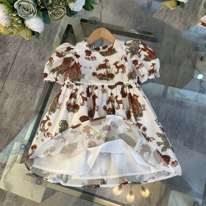 Dresses letter summer fashion short-sleeved dress girl designer clothing casual print princess pleated skirt 90-160CM A18