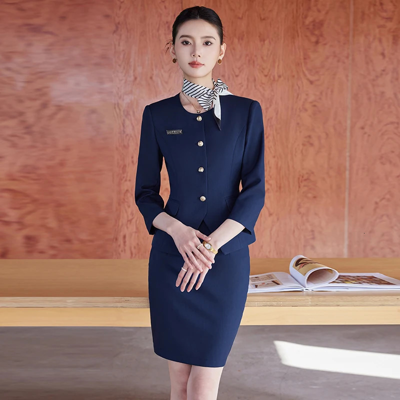 NAVIU Womens Elegant Formal Business Suit Set with Blazer And Skirt Professional Office Workwear for Ladies Interview White 250519