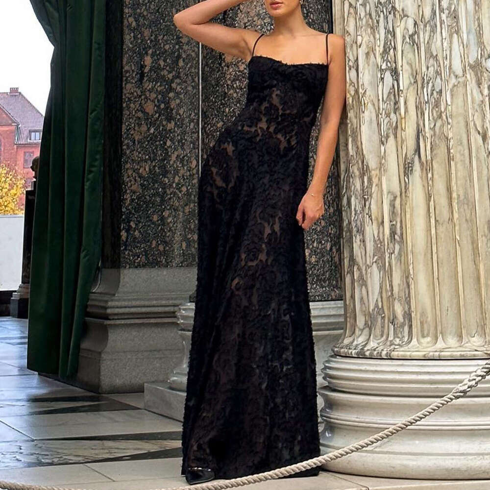 Sheath Dress Women S New With Black Perspective Suspender Sexy Backless Long Dress Evening Dress Summer Dress