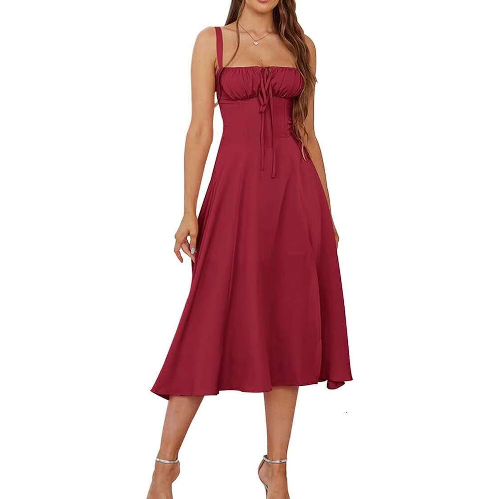 DHessentials Women's Bohemian Floral A-line Tight Corset Dress With Flowing Slit Tie And Long Arm, Plus Size For Summer Outdoor Casual Wear