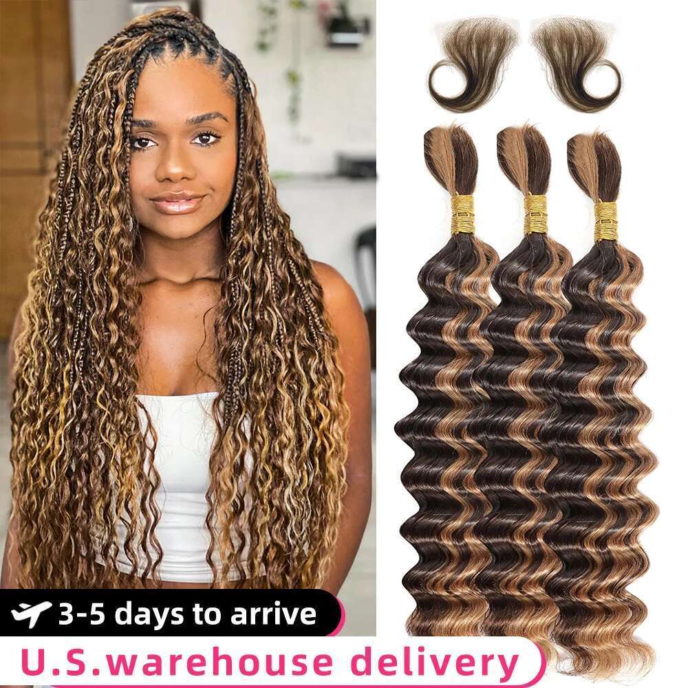 Highlight 4/27 Bulk Human For Braiding Hair Bundles No Weft Deep Curly Wave Double Drawn Boho Knotless Braids Deal