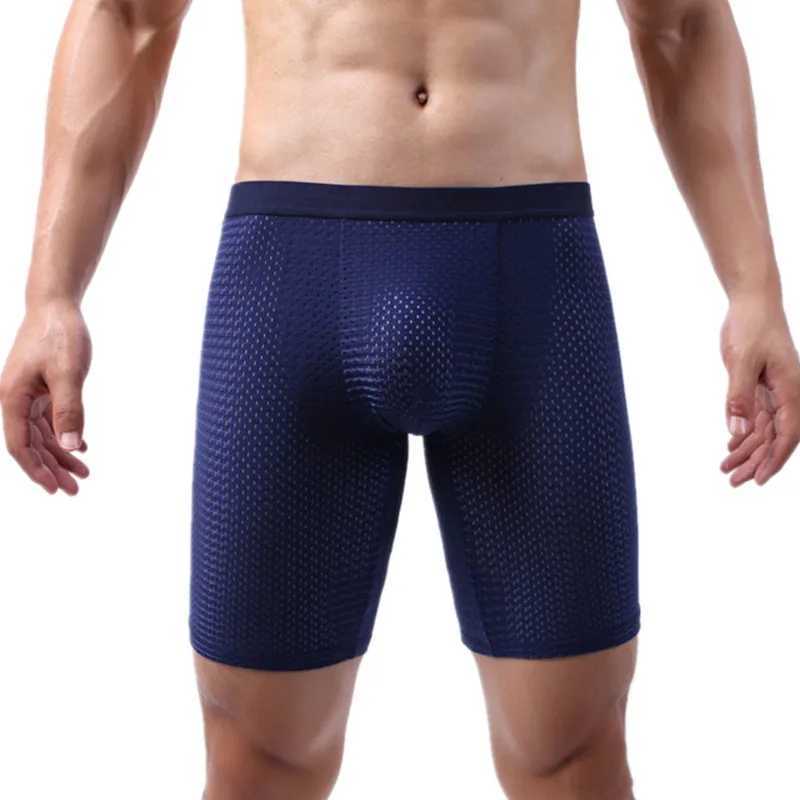 Mens Underwear Boxers Shorts Homme Breathable Ice Silk Mesh Panites Mens Solid U Convex Pouch On Leg Underpant Cueca Calzoncillo J250516