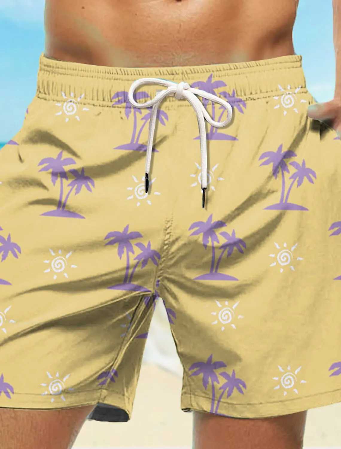 Fashion Mens Board Shorts Drawstring Coconut Tree Quick Dry Shorts Holiday Beach Hawaiian Casual Pink Blue Micro-elastic Shorts J2505155C7K