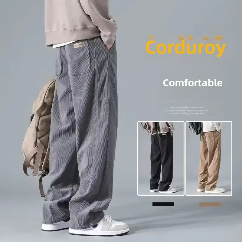 Vintage Corduroy Mens Pants American Style Straight-Leg Bell Bottoms Heavy Draped Loose-Fit Casual Trousers For Spring And Autu 250519