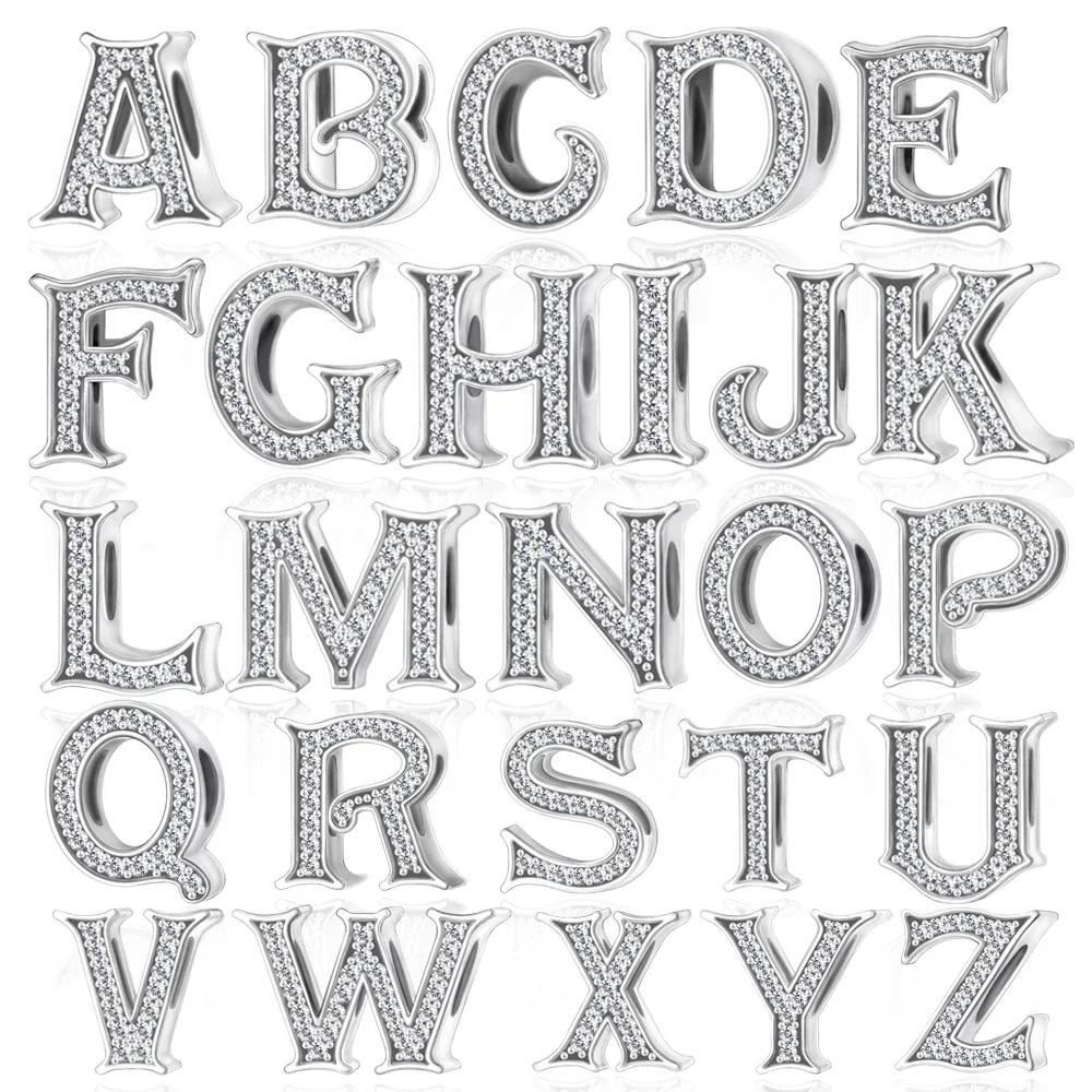 FewDook 2025 New Original Simple 26 Letter A-Z with Zircon Mix & Match Alphabet Charm Fit Pan Charms Bracelet Bead for Holiday Style Jewelry Designer 