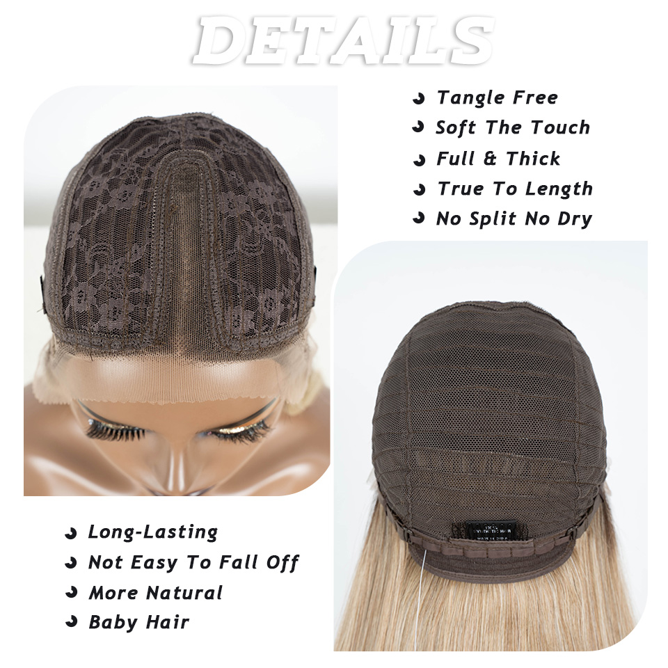 Rebecca Fashion Synthetic Front Wigs For Women Straight 22 inches Bob Ombre Brown Blonde White Lace Easy Wear Cosplay Wig