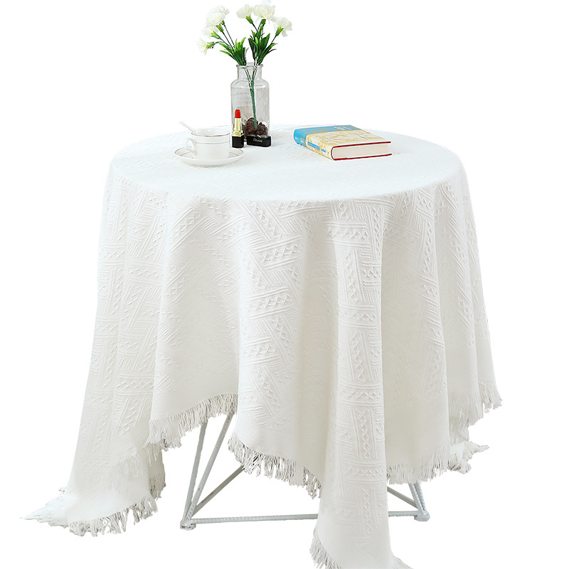 B394 French retro ins style tablecloth white lace makeup tablecloth coffee table tablecloth cotton and linen round table long tablecloth
