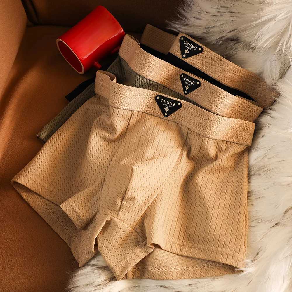 3PCS/Pack Smooth Super Soft Ice Silk Solid Boxers Mens Breathable Comfortable U Crotch Mens Panties High Elastic Underpants J250516