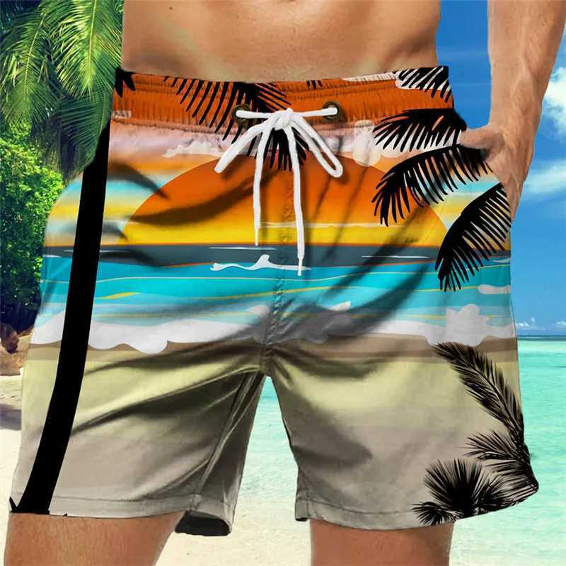 Mens Loose Beach Shorts Drawstring Quick Dry Coconut Tree Shorts For Summer Women Men 3D Print Casual Oversized Sport Shorts J250515VCGC