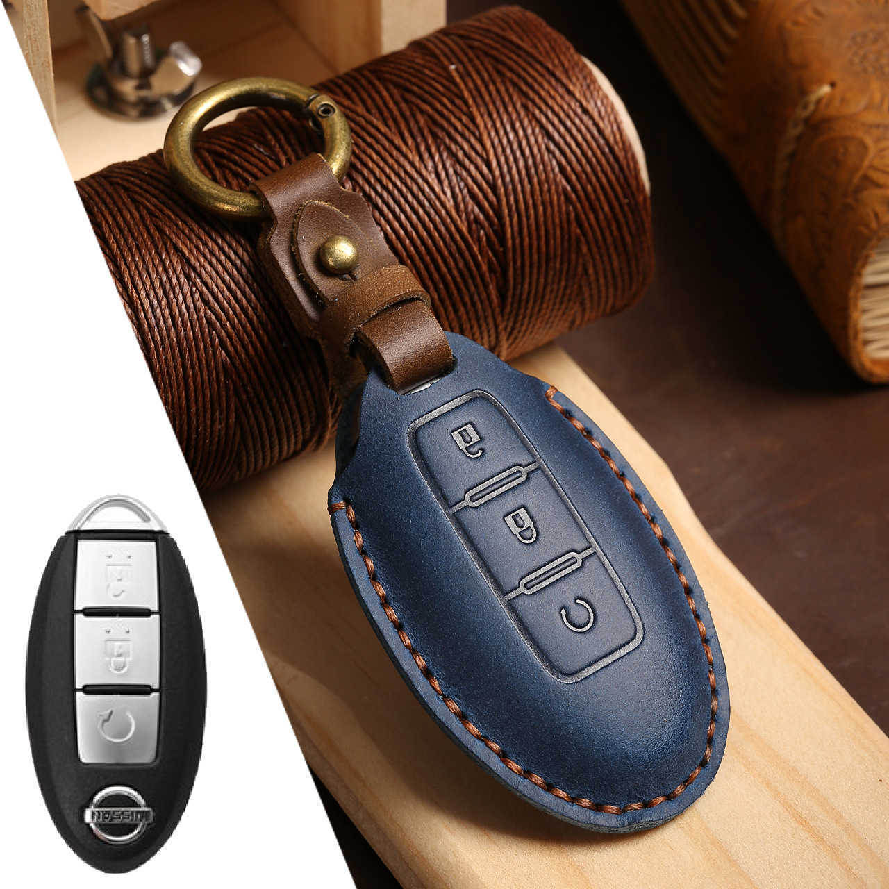 Car Key Handmade Leather Suitable for Nissan key case Teana Xuan Yi Bluebird Qi Jun Qi Da Lou Lan genuine leather car key bag X25519