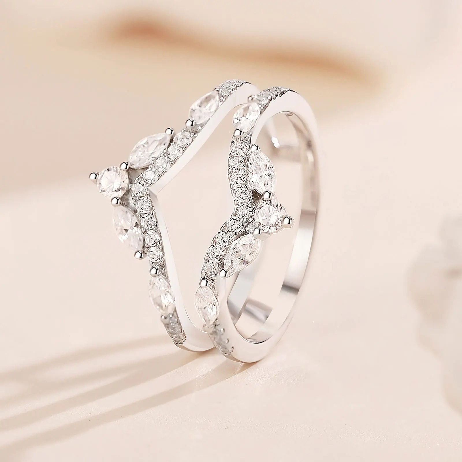 she 925 Sterling Silver Moissanite/Zircons Wedding Ring Enhancers for Women Adjustable Crown Guard Band 250516