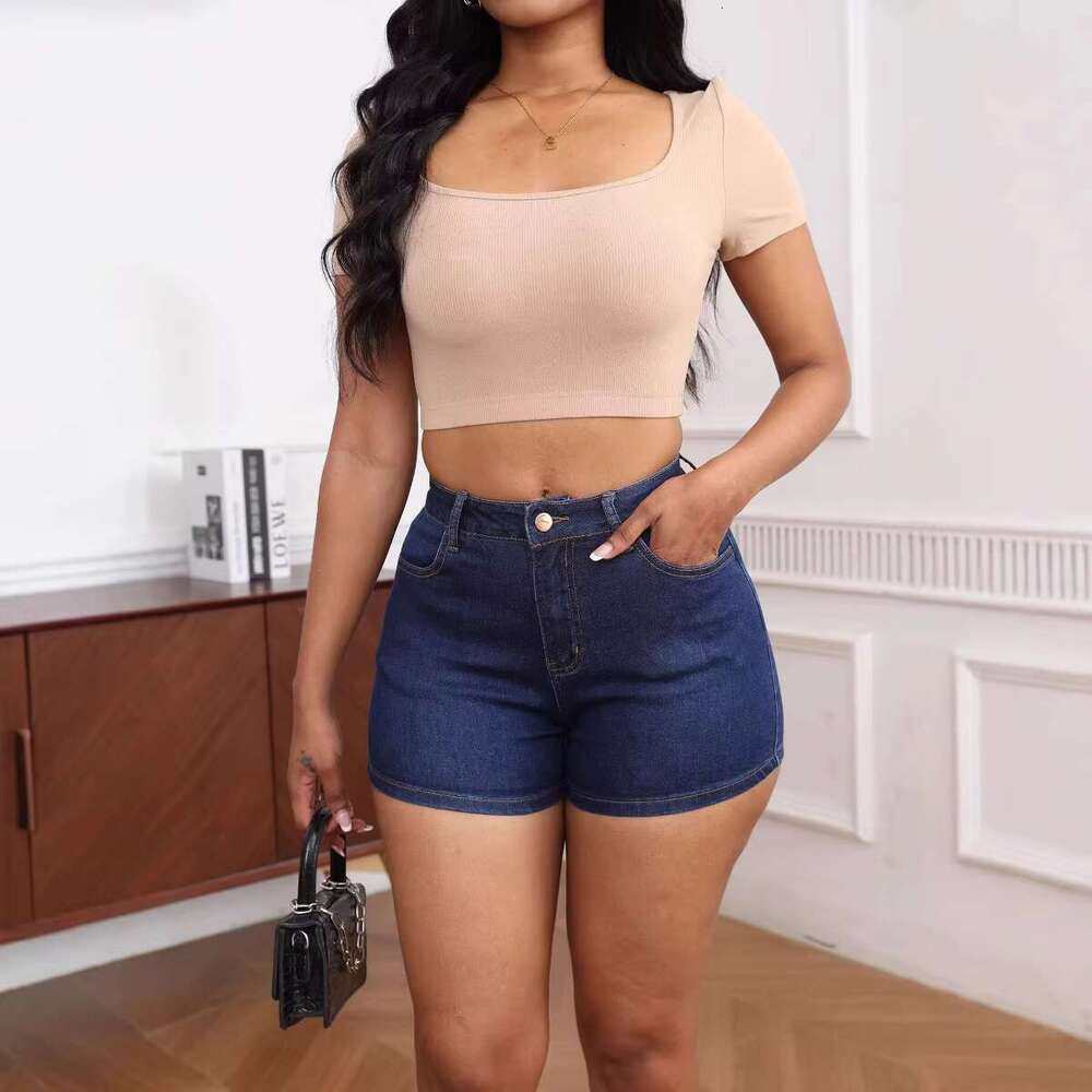 DHEssentials High Waisted Stretch Denim Casual Summer Jean Shorts Solid Washed Look Plus Size Available S-2XL