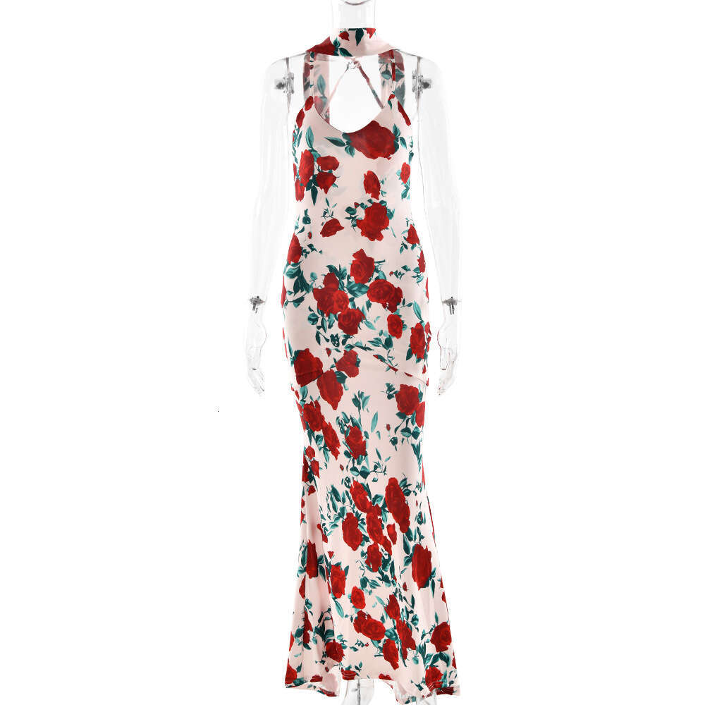 Sheath Dress Spring Summer New Spicy Girl With Strap Bareback Deep V Print Sexy Slimming Dress Summer Dress