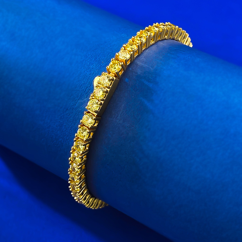 2025 New 925 Sterling Silver Yellow Gold Plated Full Diamond Bracelet, Classic Stylish OL Daily Wear, High-Quality Luxury Women's Trendy Jewelry 