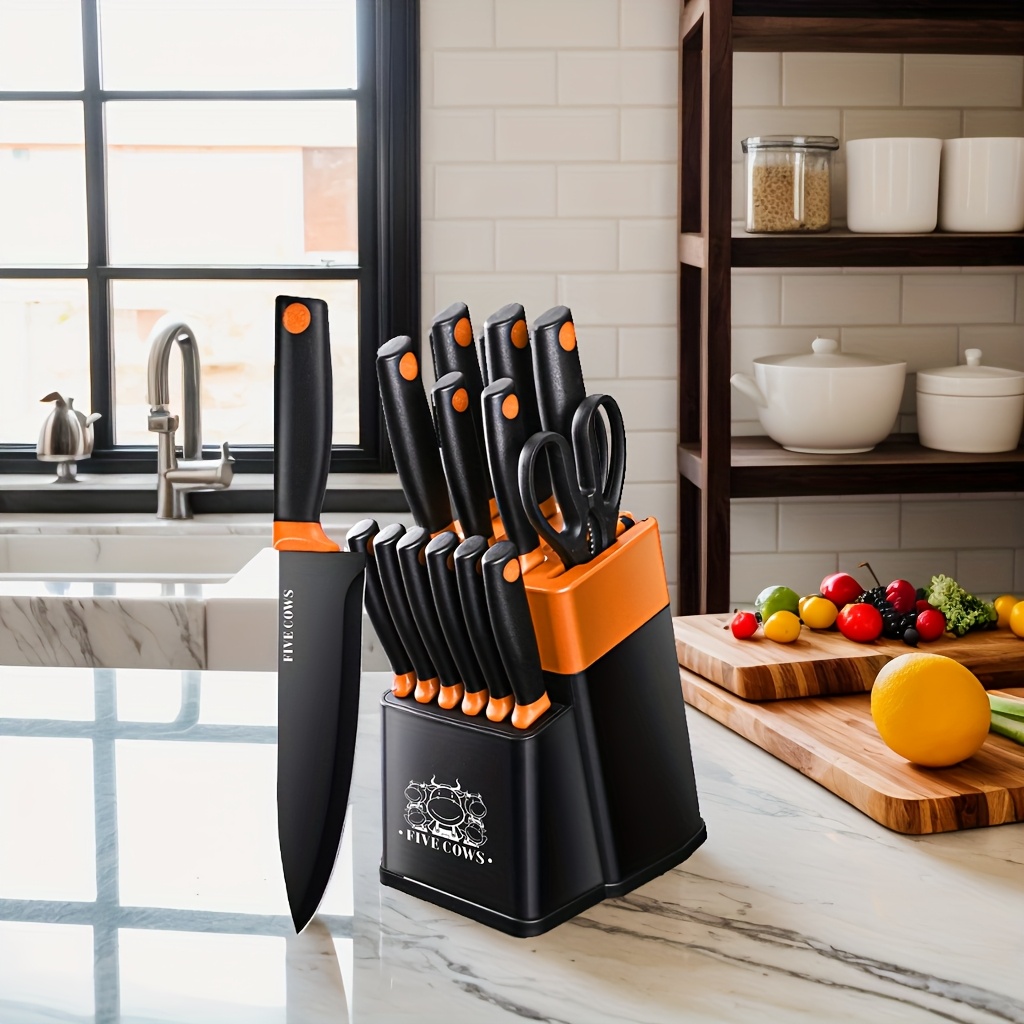 14 Pcs/set Professional Kitchen Knife Set with Sharpener, High Carbon Stainless Steel Chef's Knife Set, Sharp and Rust Resistant, Suitable for Ho