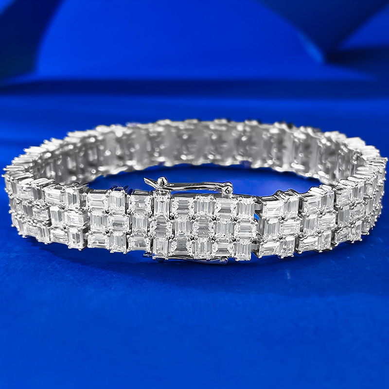 New 925 Sterling Silver Full Diamond Bracelet, Luxurious Designer Piece for Couples, Elegant and Unique European Style.