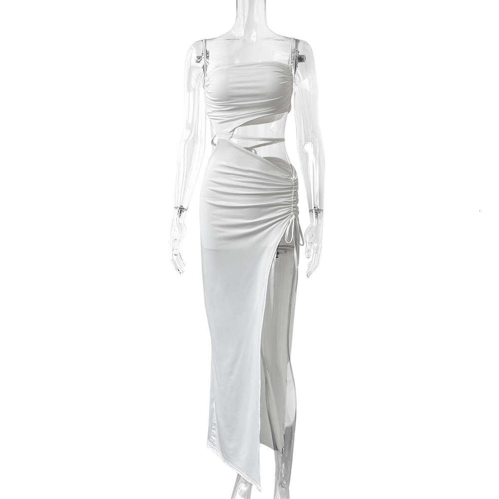 Sheath Dress Hot Selling Diagonal Collar Camisole Women S Sexy Lace Up Hollow Out Long Skirt Slit Dress Summer Dress