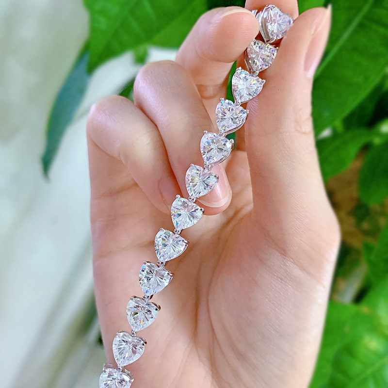 New S925 Sterling Silver Full Diamond Heart-Shaped Bracelet Elegant Tennis Style Fashion Jewelry for Women