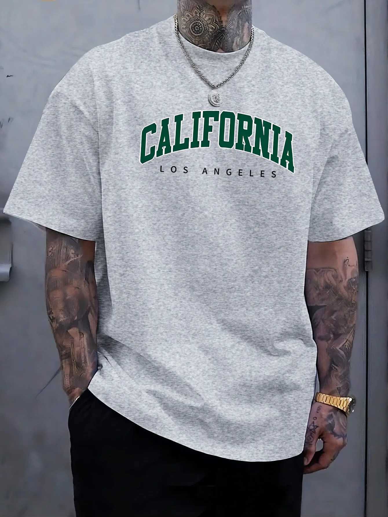 Summer Mens 100% Cotton Casual Sports Loose Large california letter Printed Comfortable Round Neck Short Sleeve T-shirt Top J250515UJCI
