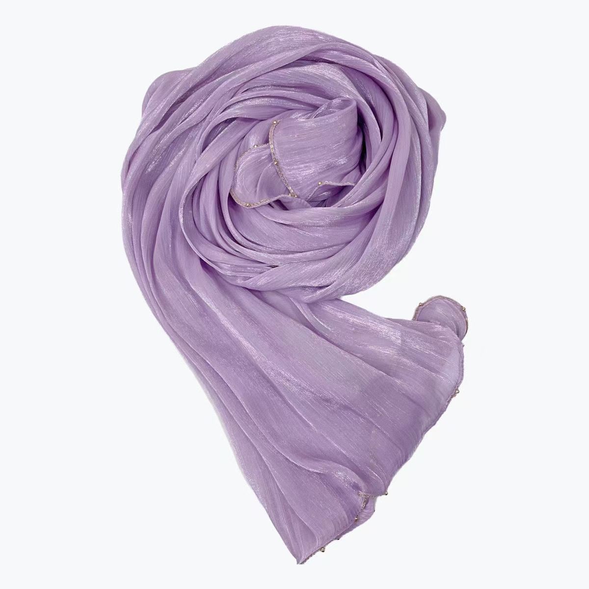 T748 spring and summer island satin long scarf solid color soft shiny satin scarf four-sided metal chain female long scarf shawl