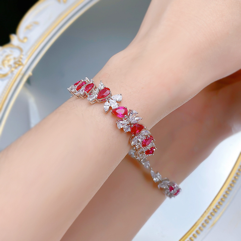 New S925 Sterling Silver Ruby Tennis Bracelet Luxury Red Gemstone Full Diamond Elegant Gift for Weddings and Special Occasions
