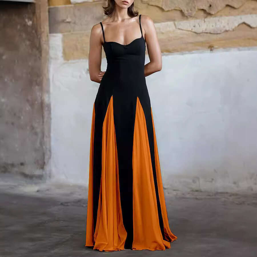 Sheath Dress Women S Elegant Fashionable Sexy Nightclub Trend Off Shoulder Patchwork Large Swing Suspender Women S Evening Dress Summer Dress