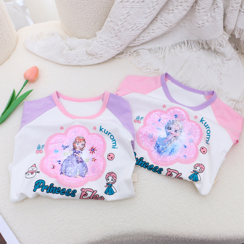 DISNEY infant designer clothes childrens designer clothes Frozen Elsa princess T-shirt with a princess print design comfortable and soft.