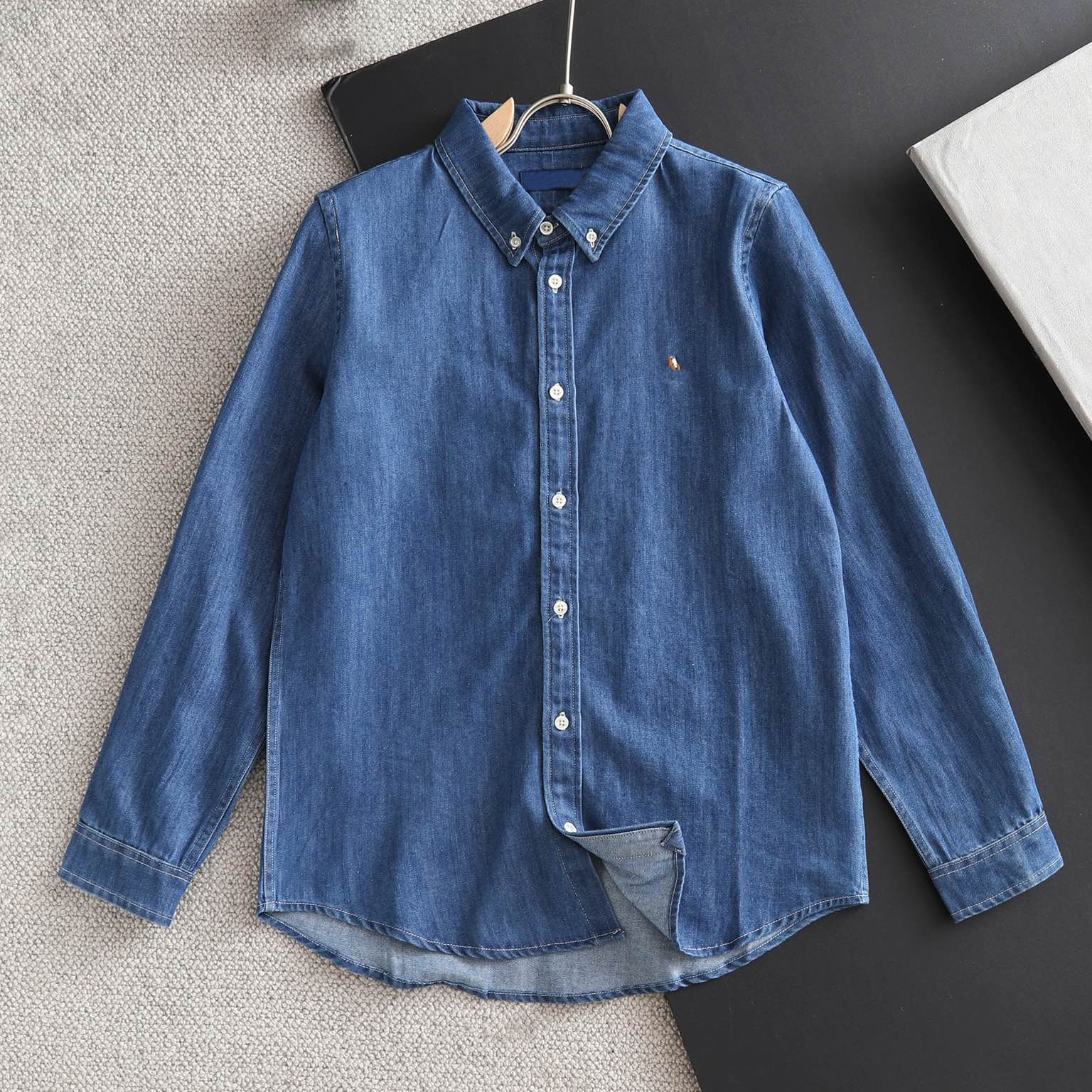 high quality womens clothing designer womens shirt collar embroidered long sleeved washed denim top classic retro style for men and women