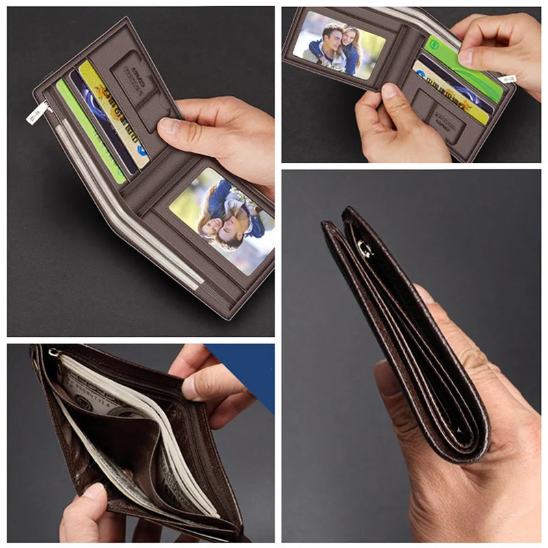 LAORENTOU Wallet Men 100% Genuine Leather Short Wallet Vintage Cow Leather Coin Purse Casual Wallets Purse Standard Card Holders 250519