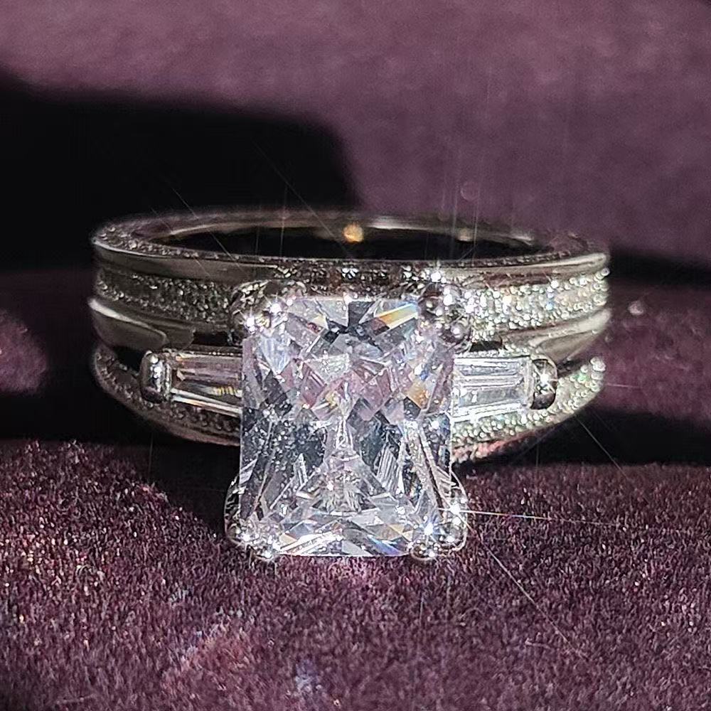 Women Big Jewelry Diamond Ring Princess Cut 10ct Dia stone 300pcs Cz Sterling Sier Engagement Wedding Ring Gift