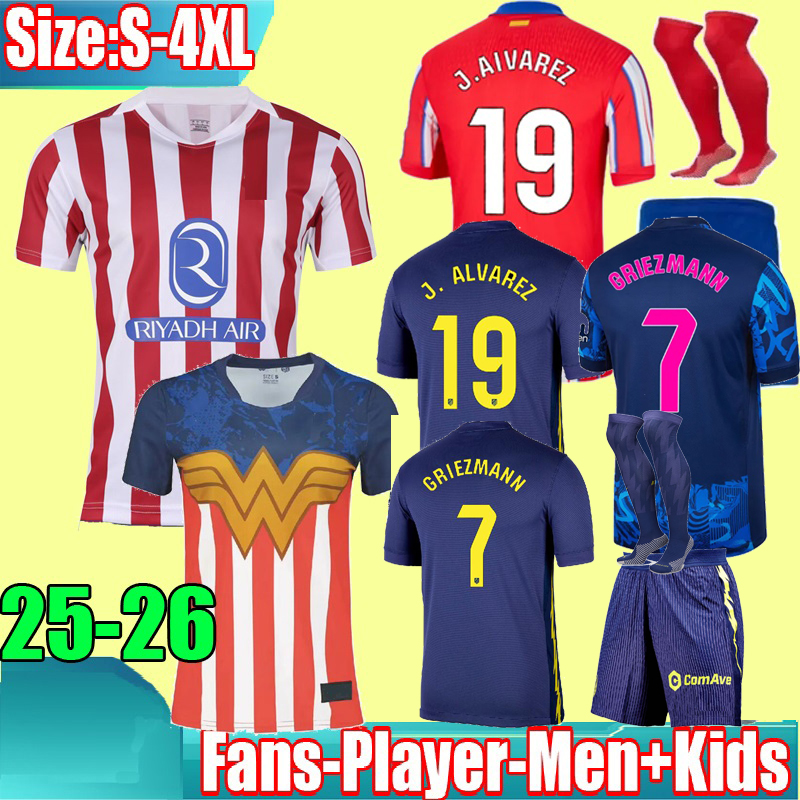 S-4XL 24 25 26 Atletico Madrids Home soccer jerseys GRIEZMANN 2025 J.ALVAREZ M.LLORENTE KOKE Correa LEMAR football shirt men kids kit sets uniforms